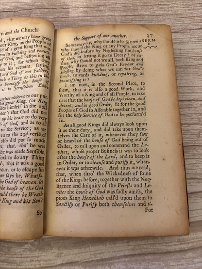 1728 Antique King George II & Queen Caroline Coronation Sermons Leather Book - Ref x756