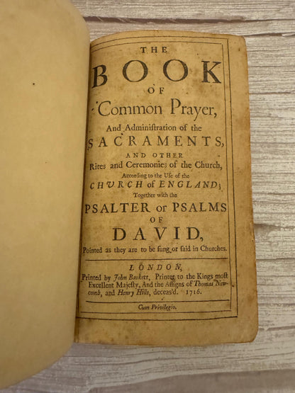 1716 Antique Book of Common Prayer Psalms of David John Baskett Church of England - Ref x754