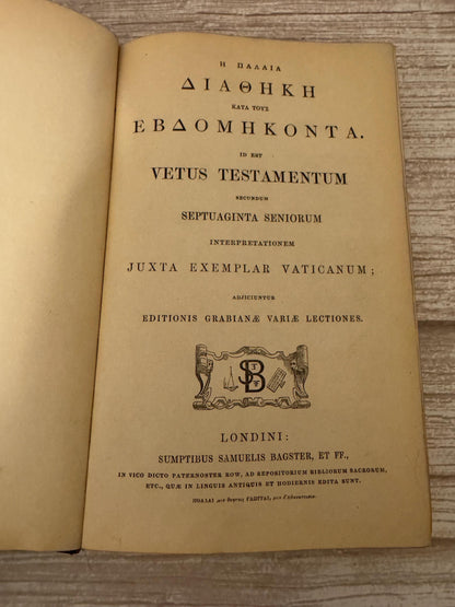 1821 Antique Greek Septuagint Old Testament Bible Samuel Bagster Leather Binding - Ref x755