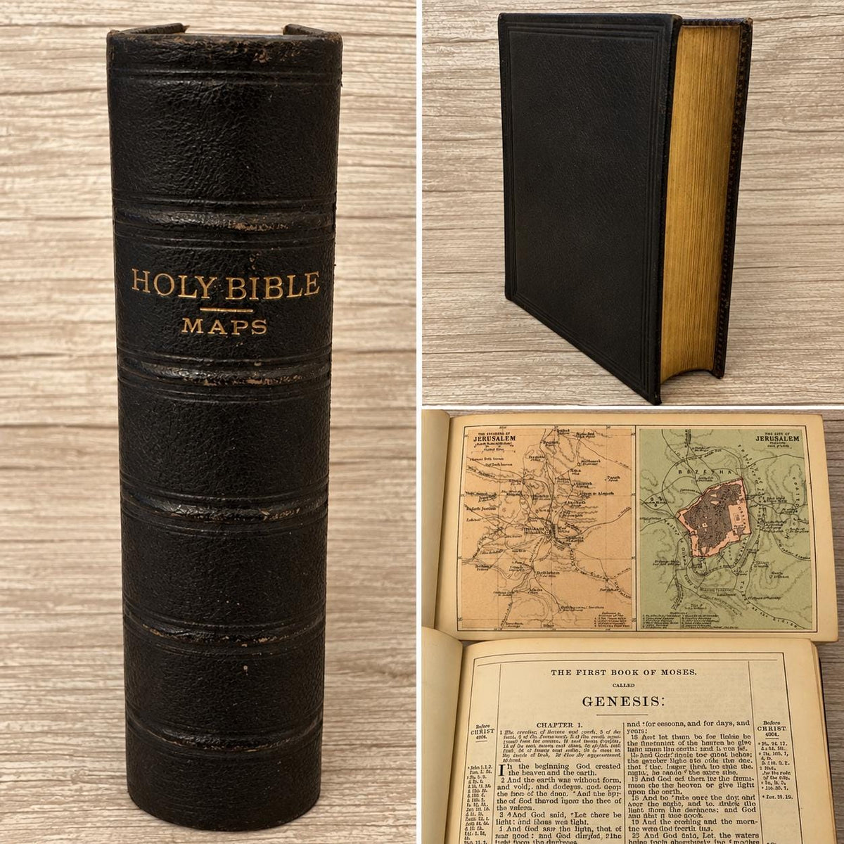 1882 Antique Holy Bible Old & New Testaments Oxford University Press with Maps - Ref x753
