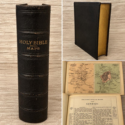 1882 Antique Holy Bible Old & New Testaments Oxford University Press with Maps - Ref x753
