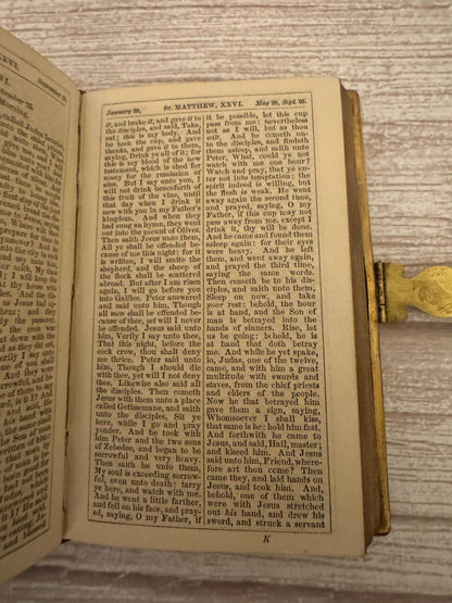 1867 Antique New Testament Bible and Book of Common Prayer with Clasp, Gothic Leather Binding - Ref x752