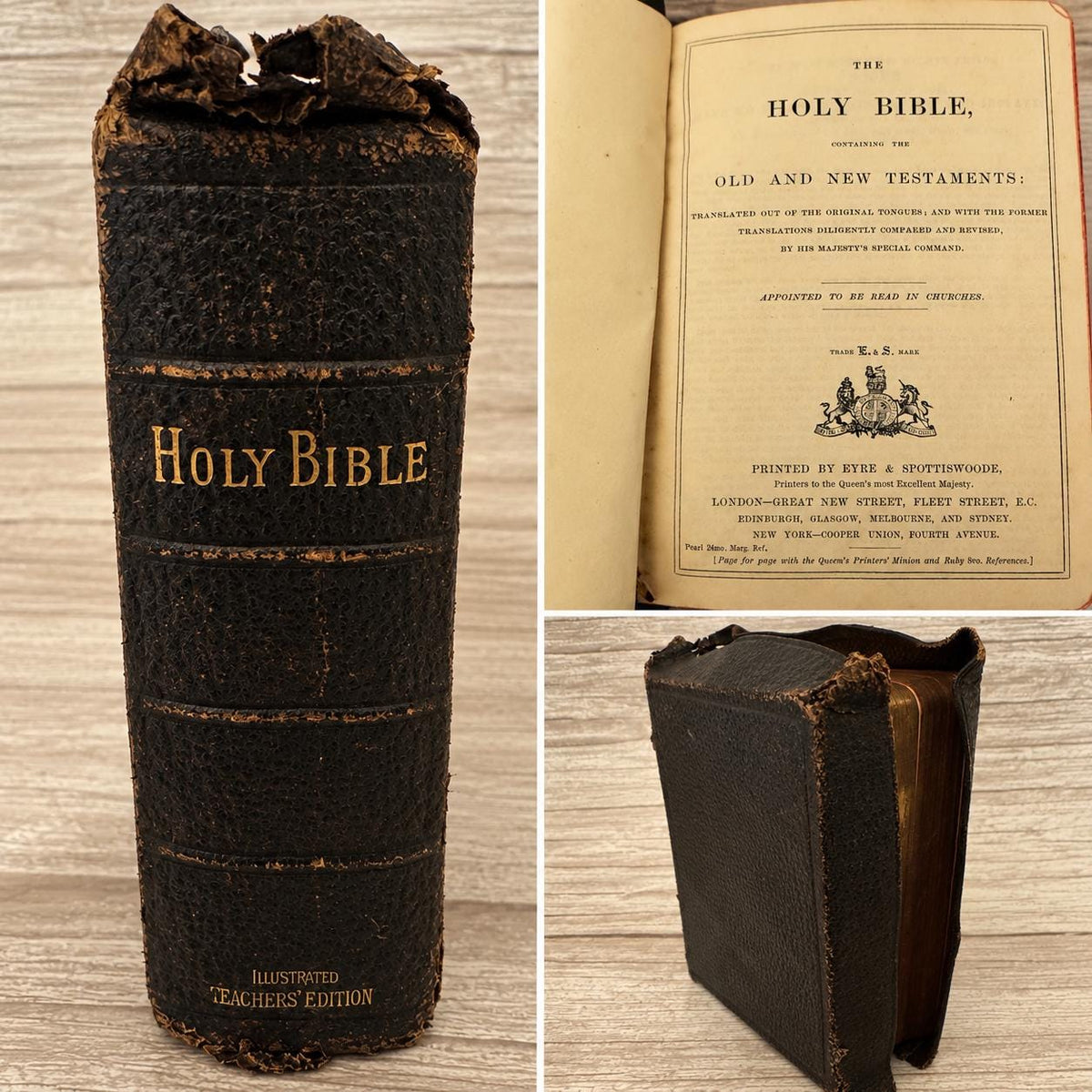 899 Antique Holy Bible KJV – Victorian Yapp Leather Bible – Illustrated Teachers Edition - Ref x750