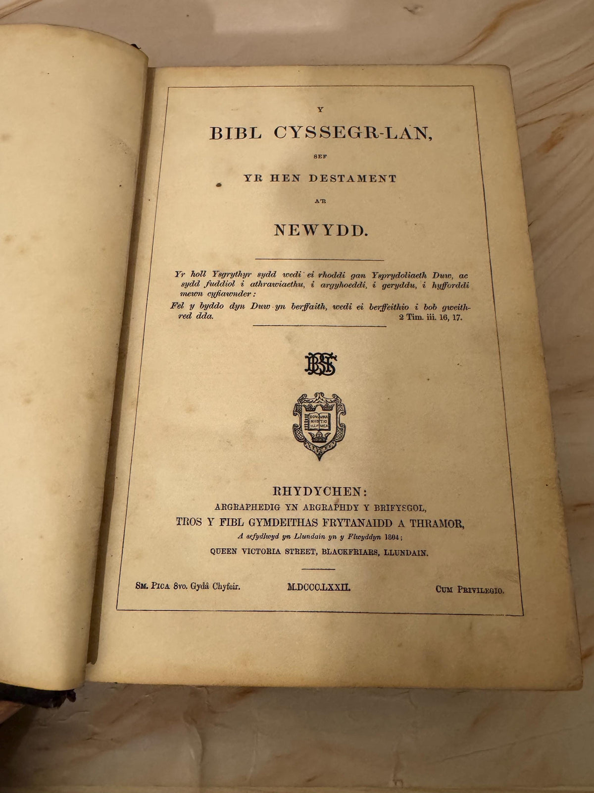 1872 Large Welsh Bible, Antique Welsh Holy Bible, Victorian Welsh Language Bible - Ref X645