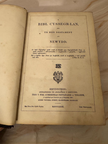 1872 Large Welsh Bible, Antique Welsh Holy Bible, Victorian Welsh Language Bible - Ref X645