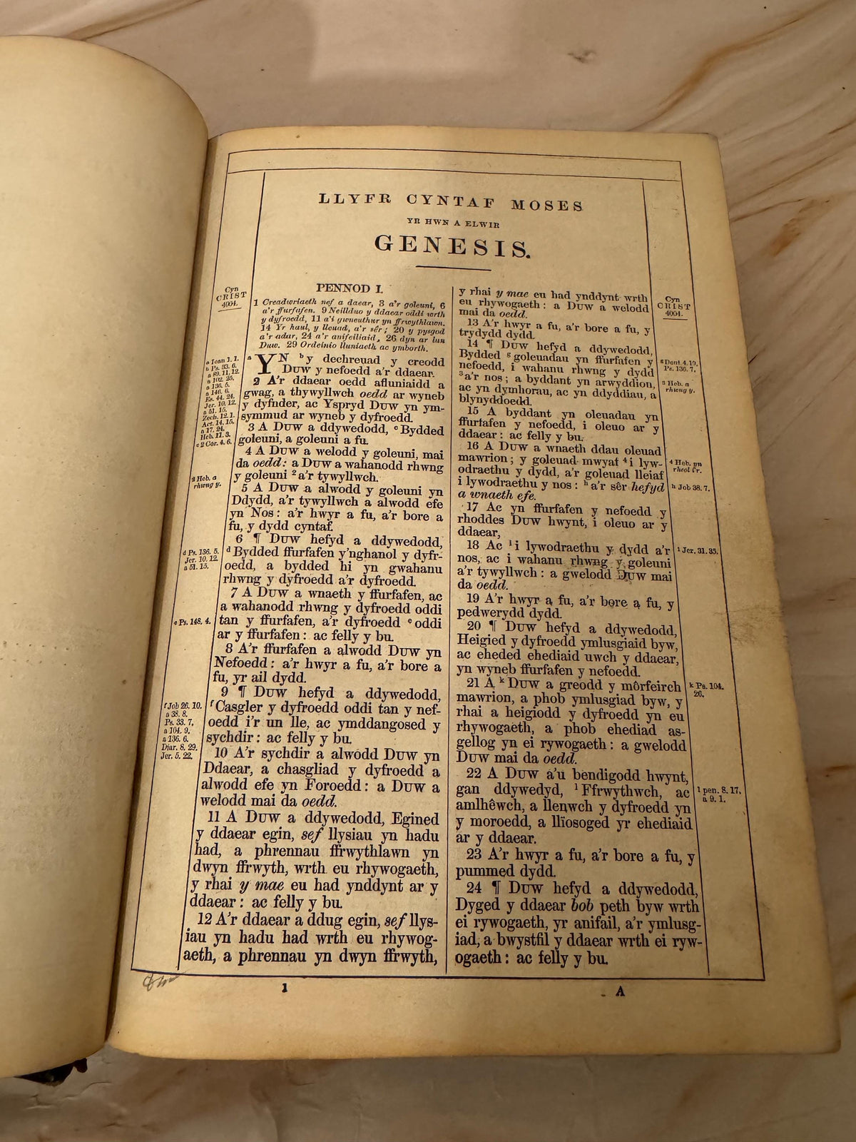 1872 Large Welsh Bible, Antique Welsh Holy Bible, Victorian Welsh Language Bible - Ref X645