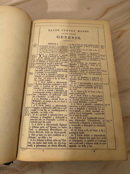 1872 Large Welsh Bible, Antique Welsh Holy Bible, Victorian Welsh Language Bible - Ref X645