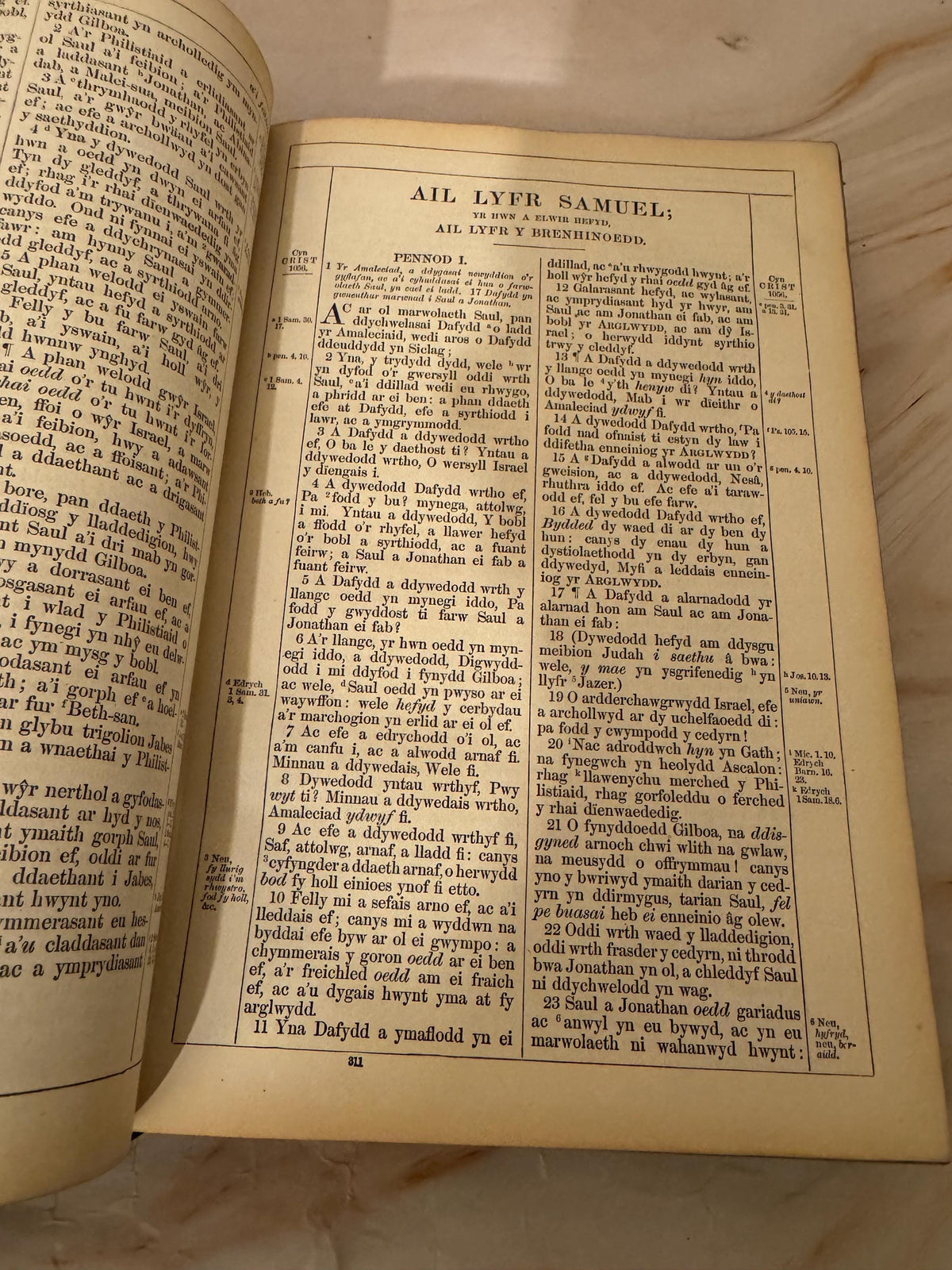 1872 Large Welsh Bible, Antique Welsh Holy Bible, Victorian Welsh Language Bible - Ref X645