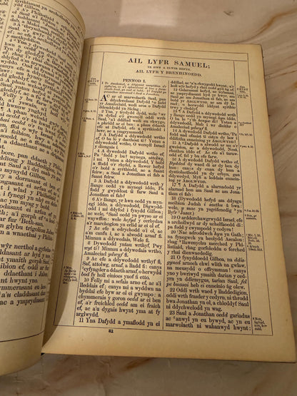 1872 Large Welsh Bible, Antique Welsh Holy Bible, Victorian Welsh Language Bible - Ref X645