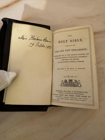 1893 Inscribed Antique KJV Holy Bible, Miniature Victorian King James Bible - Ref x641
