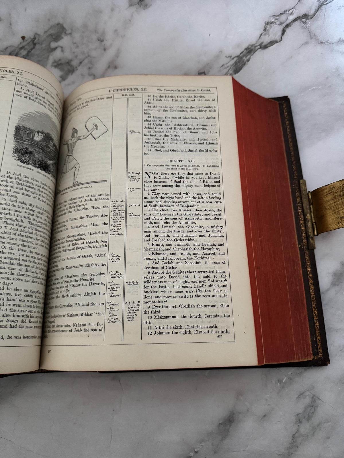 1880 Antique Holy Bible Large Victorian Leather Bound Brass Clasp 900 Illustrations - Ref x749