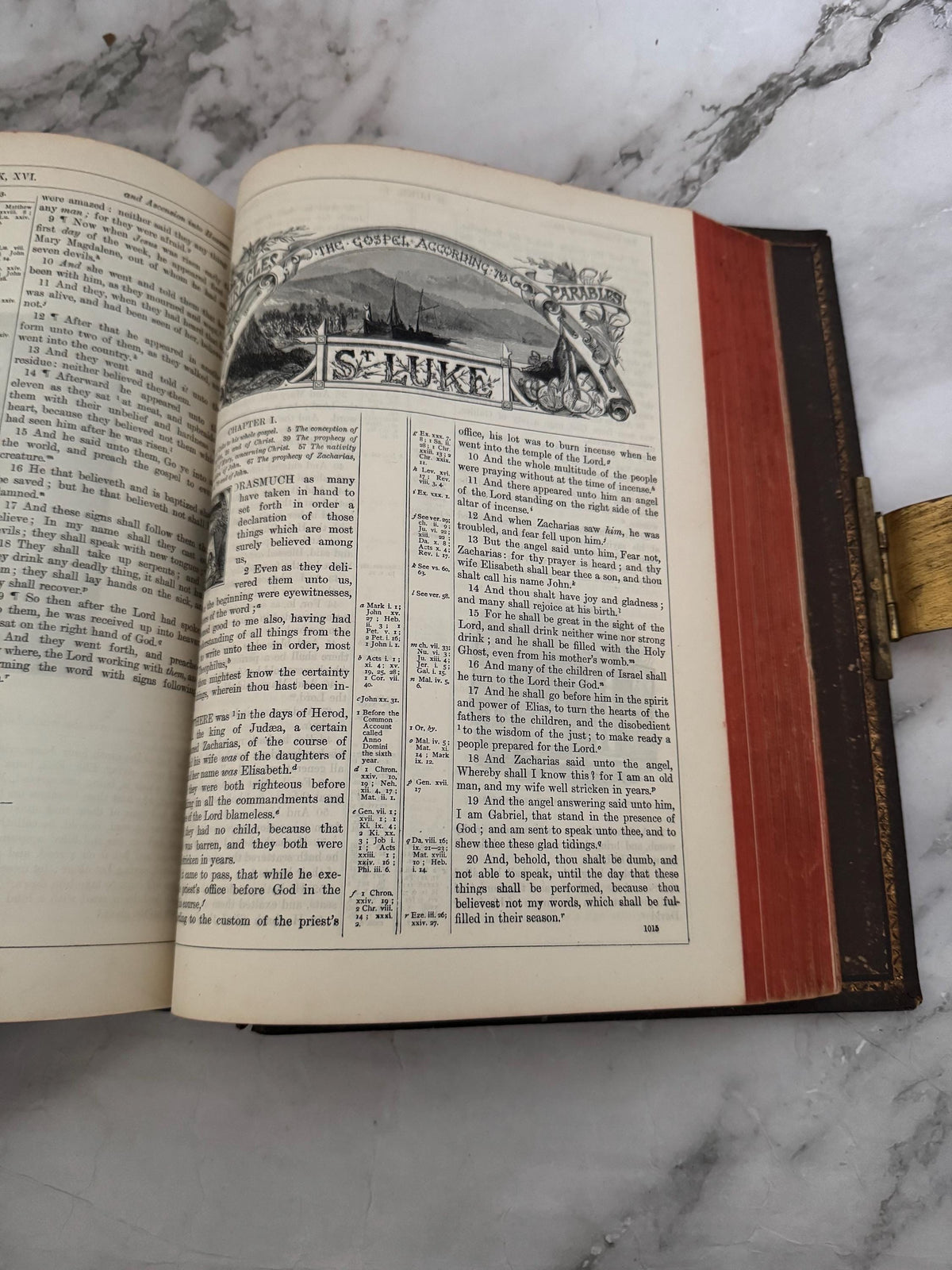 1880 Antique Holy Bible Large Victorian Leather Bound Brass Clasp 900 Illustrations - Ref x749
