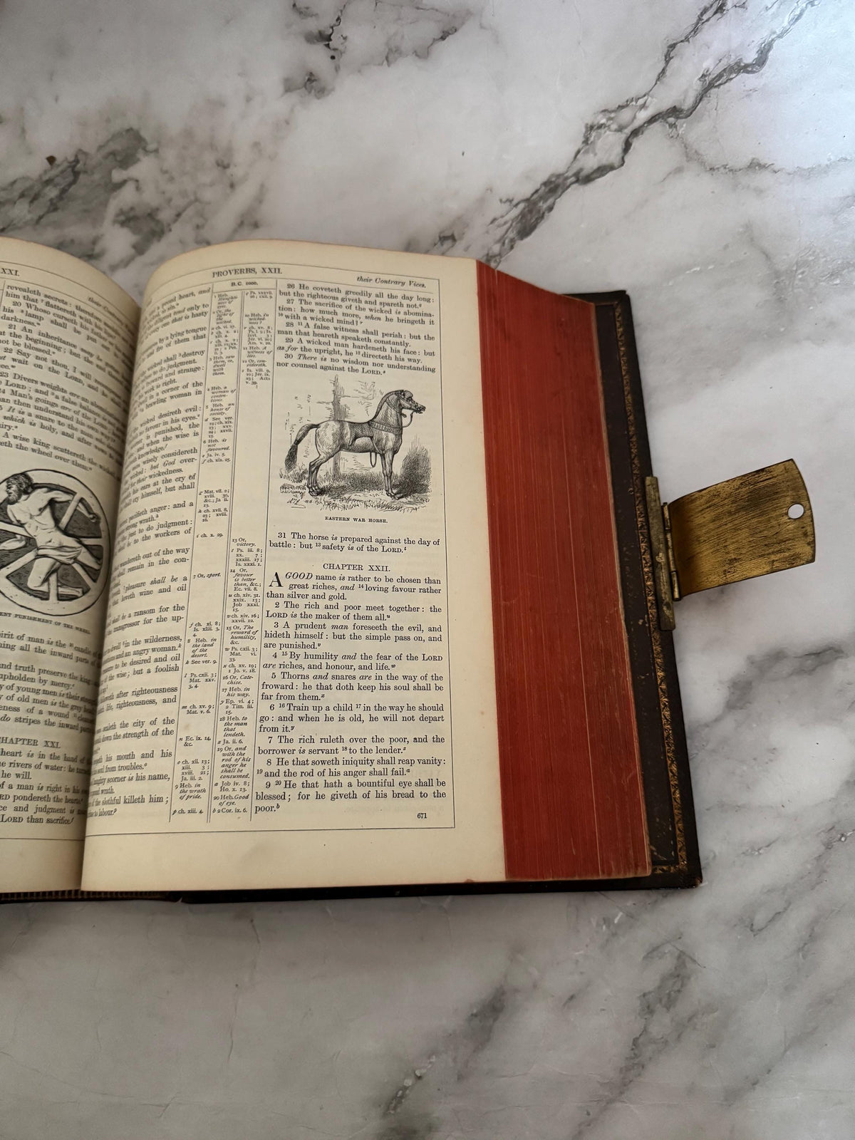 1880 Antique Holy Bible Large Victorian Leather Bound Brass Clasp 900 Illustrations - Ref x749
