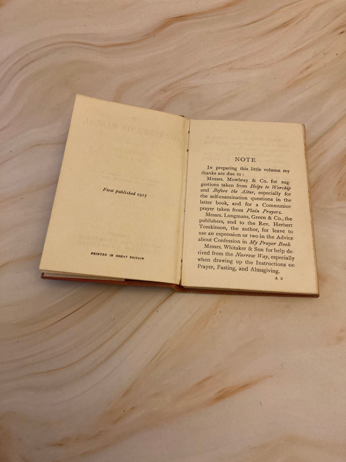 1935 Communicants Manual Pocket Prayer Book - (Ref X56)
