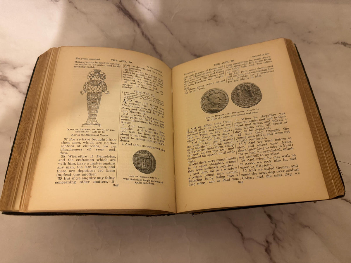 Antique Illustrated New Testament Bible – Late 1800s Christian Book - Ref x595