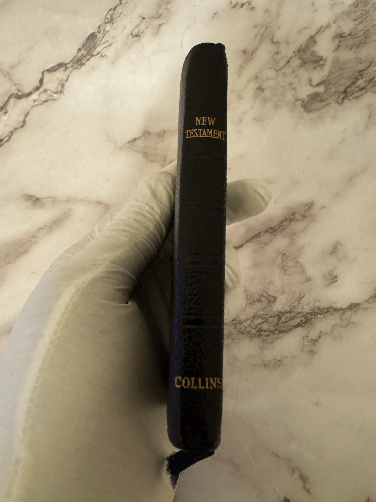 c1950s Collins Clear-Type Press Pocket New Testament Black Leatherette - Ref x575