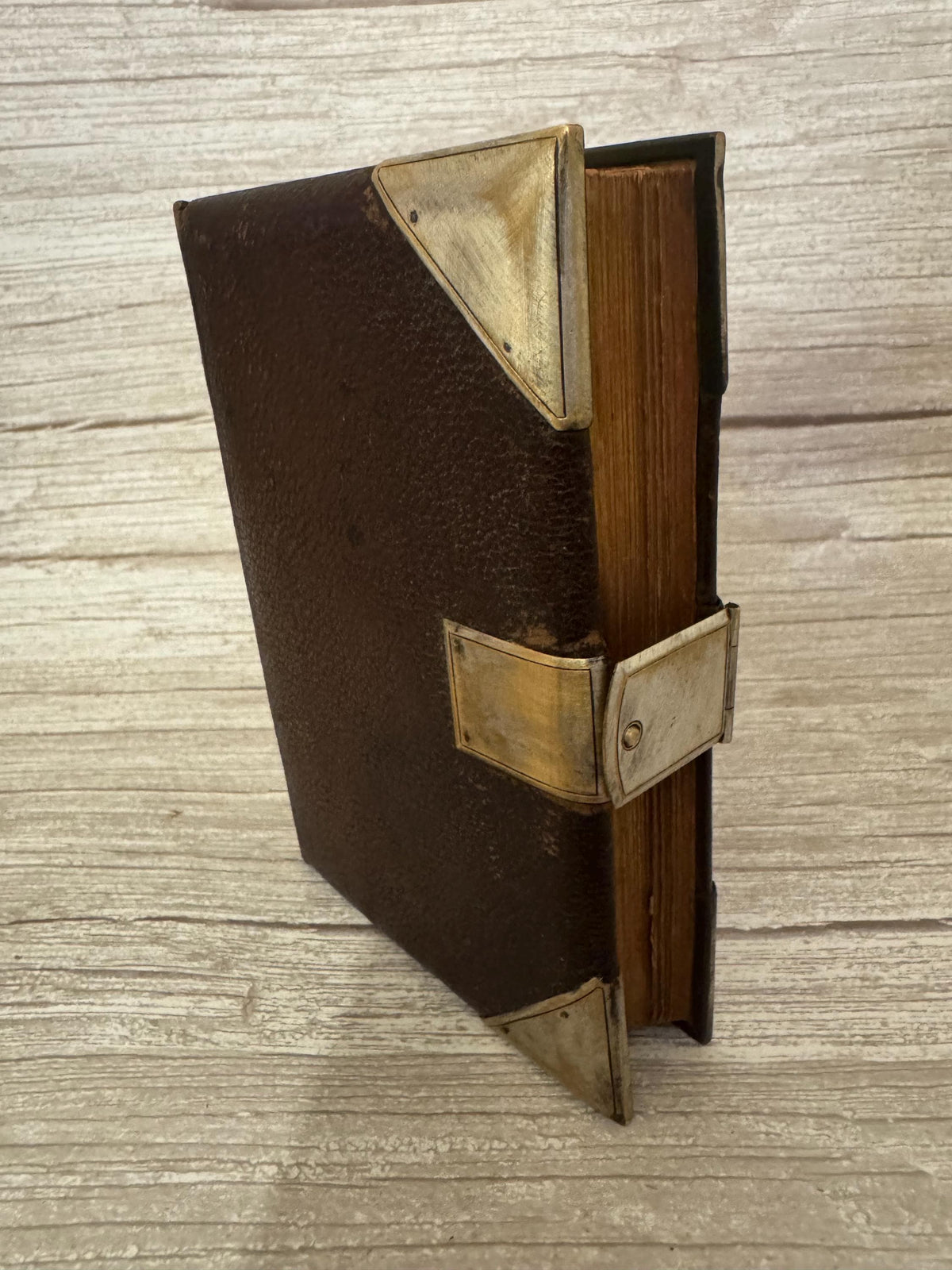 Antique Holy Bible Silver Clasp Corner Protectors Leather KJV Family Bible c.1860s - Ref x741