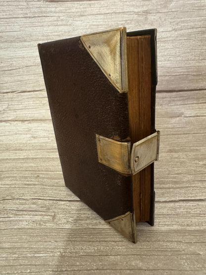 Antique Holy Bible Silver Clasp Corner Protectors Leather KJV Family Bible c.1860s - Ref x741