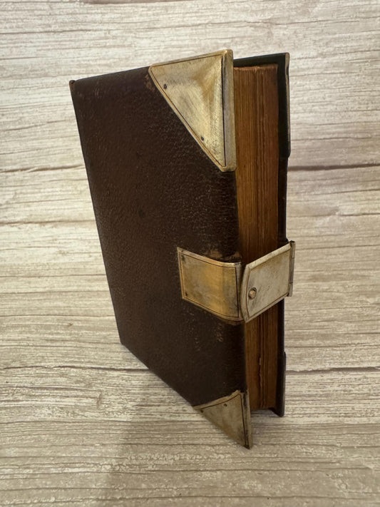 Antique Holy Bible Silver Clasp Corner Protectors Leather KJV Family Bible c.1860s - Ref x741
