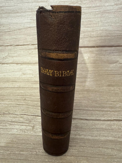 Antique Holy Bible Silver Clasp Corner Protectors Leather KJV Family Bible c.1860s - Ref x741