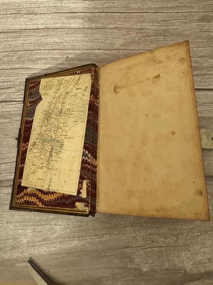 Antique Holy Bible Silver Clasp Corner Protectors Leather KJV Family Bible c.1860s - Ref x741