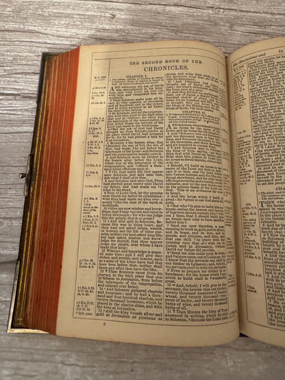 Antique Holy Bible Silver Clasp Corner Protectors Leather KJV Family Bible c.1860s - Ref x741