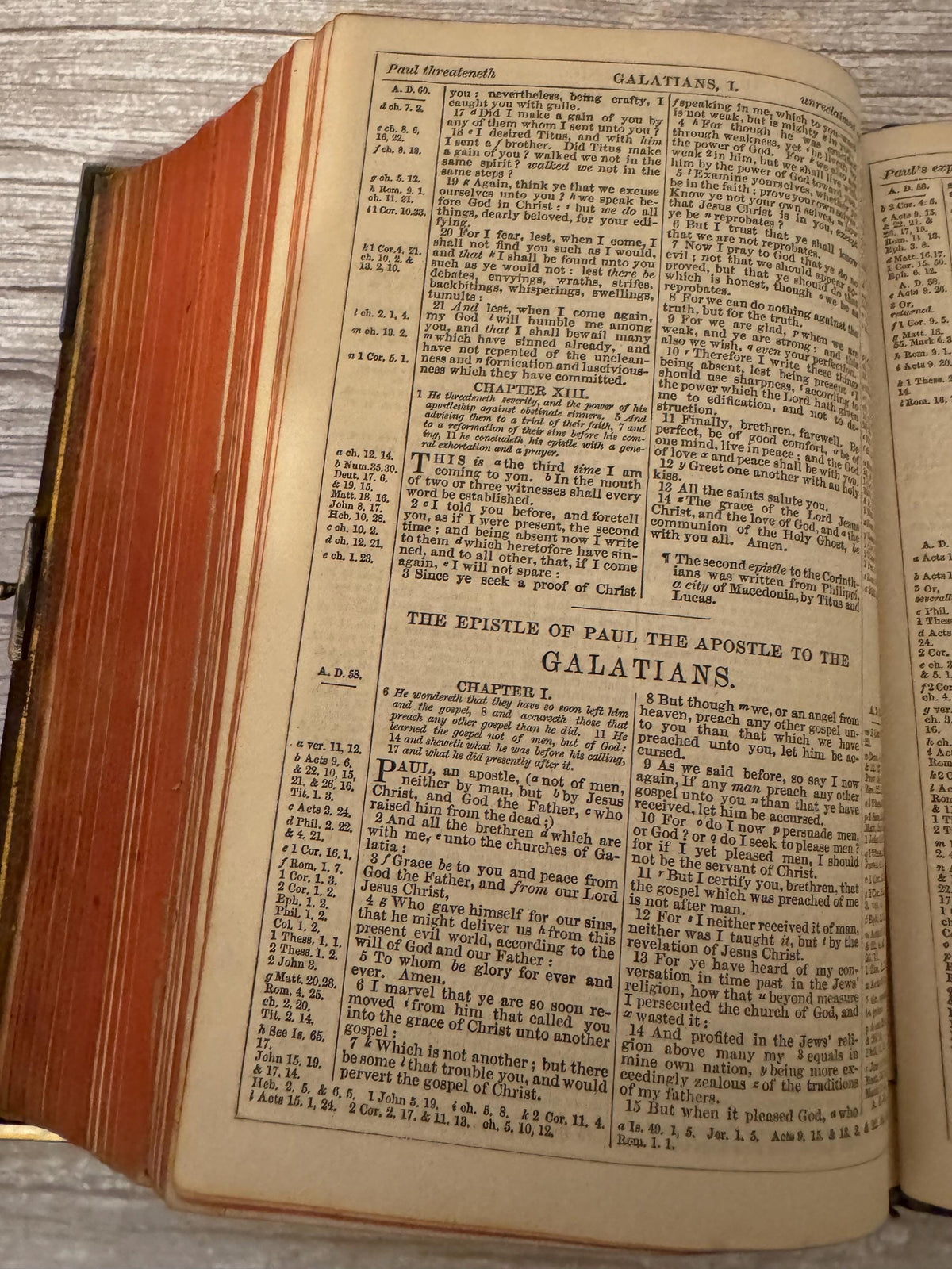 Antique Holy Bible Silver Clasp Corner Protectors Leather KJV Family Bible c.1860s - Ref x741