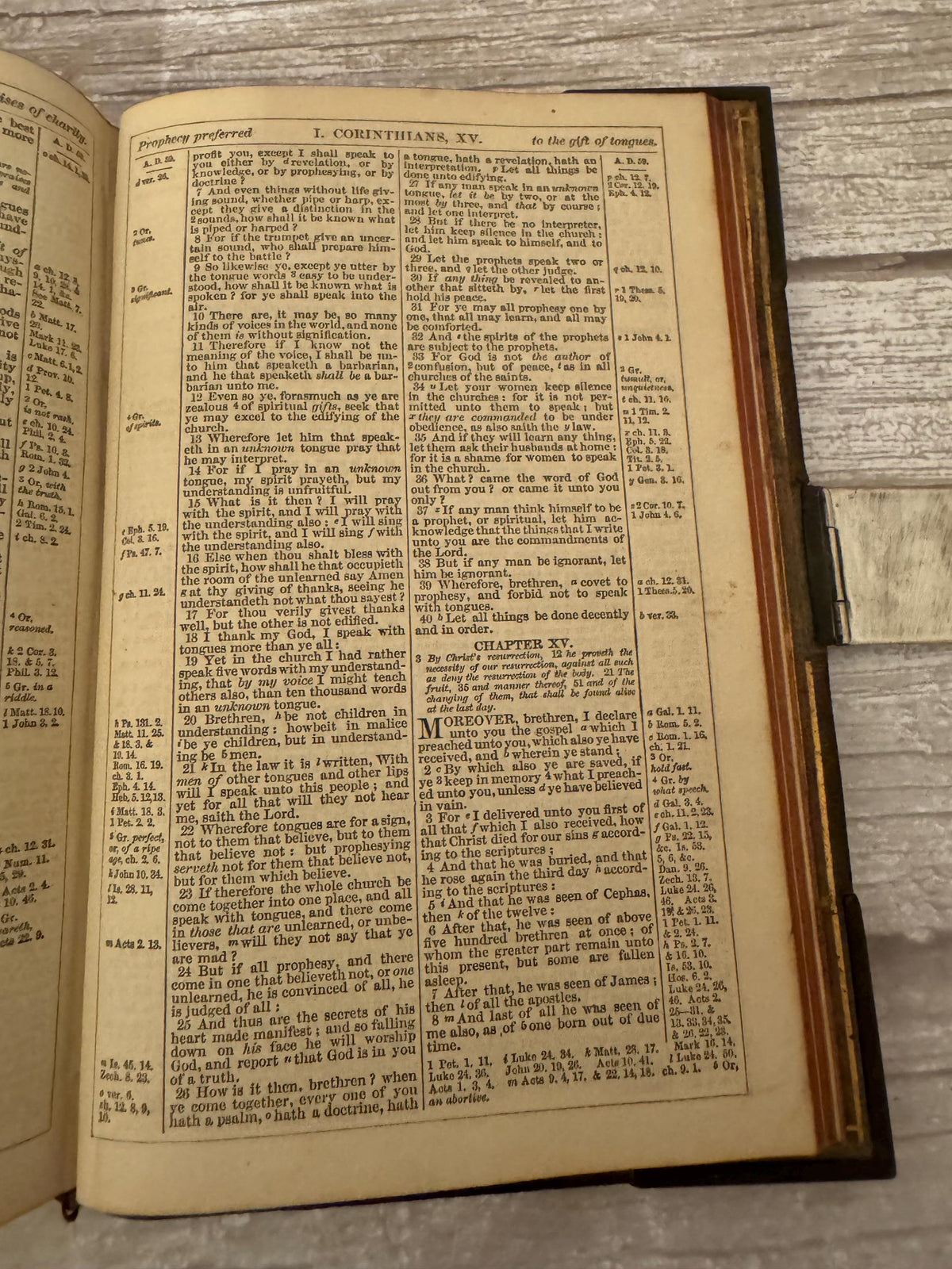 Antique Holy Bible Silver Clasp Corner Protectors Leather KJV Family Bible c.1860s - Ref x741