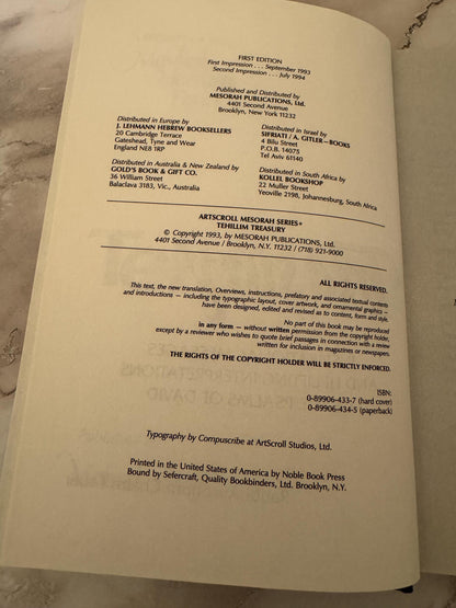 Tehillim Treasury ArtScroll Mesorah Series Rabbi Avrohom Chaim Feuer - Ref x580