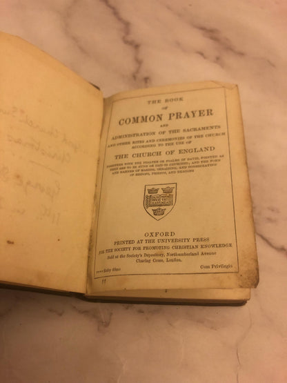 1908 Antique Book of Common Prayer Leather Vintage Church of England Prayer Book - (Ref x496)