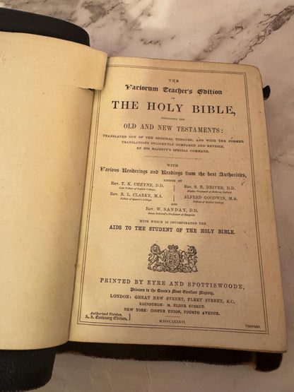 1886 Variorum Teacher’s Bible Antique Yapp Binding Leather KJV Bible - Ref x722