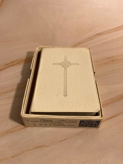 Vintage White Oxford Prayer Book with Case Silver Edges Pocket Christian Gift - Ref x257