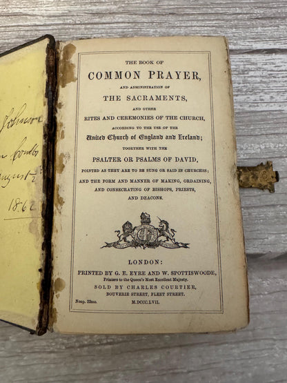 1867 Antique Book of Common Prayer Victorian Prayer Book Brass Clasp - Ref x706