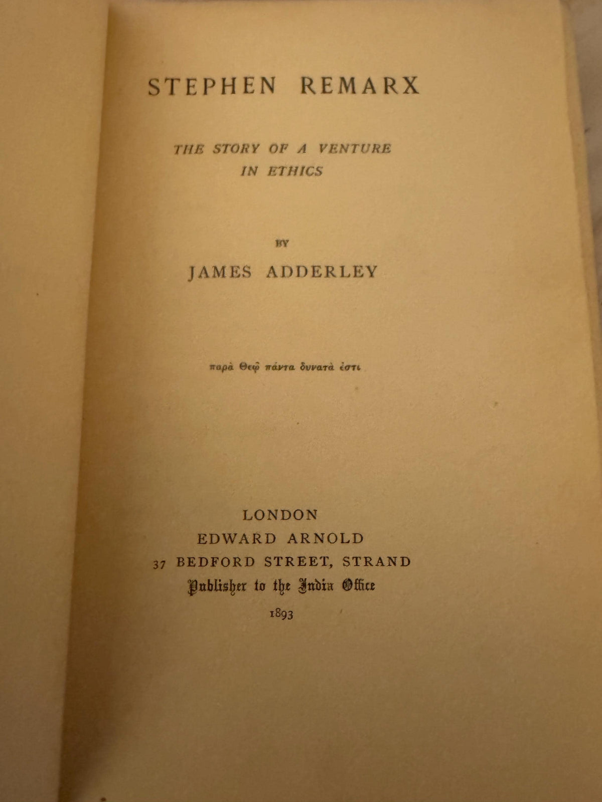 1893 Stephen Remarx Antique Victorian Christian Fiction Book by James Adderley - Ref X703