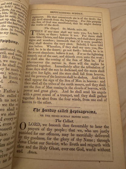 1841 Book of Common Prayer Antique Church Services - Ref X699