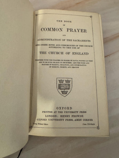 1911 Pocket Size Book of Common Prayer Antique Church of England Oxford Prayer Book Lord Wharton - Ref X692