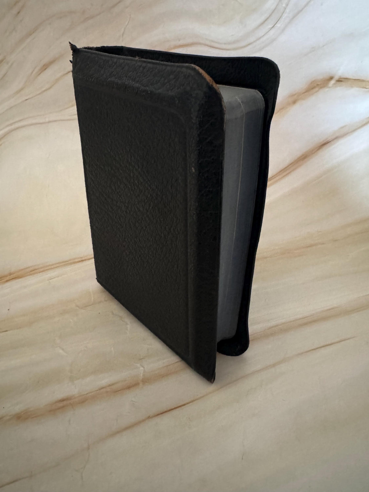 Vintage Holy Bible Black Leather Yap Cover King James Bible Blue Edge Pages Pocket Bible - Ref X676