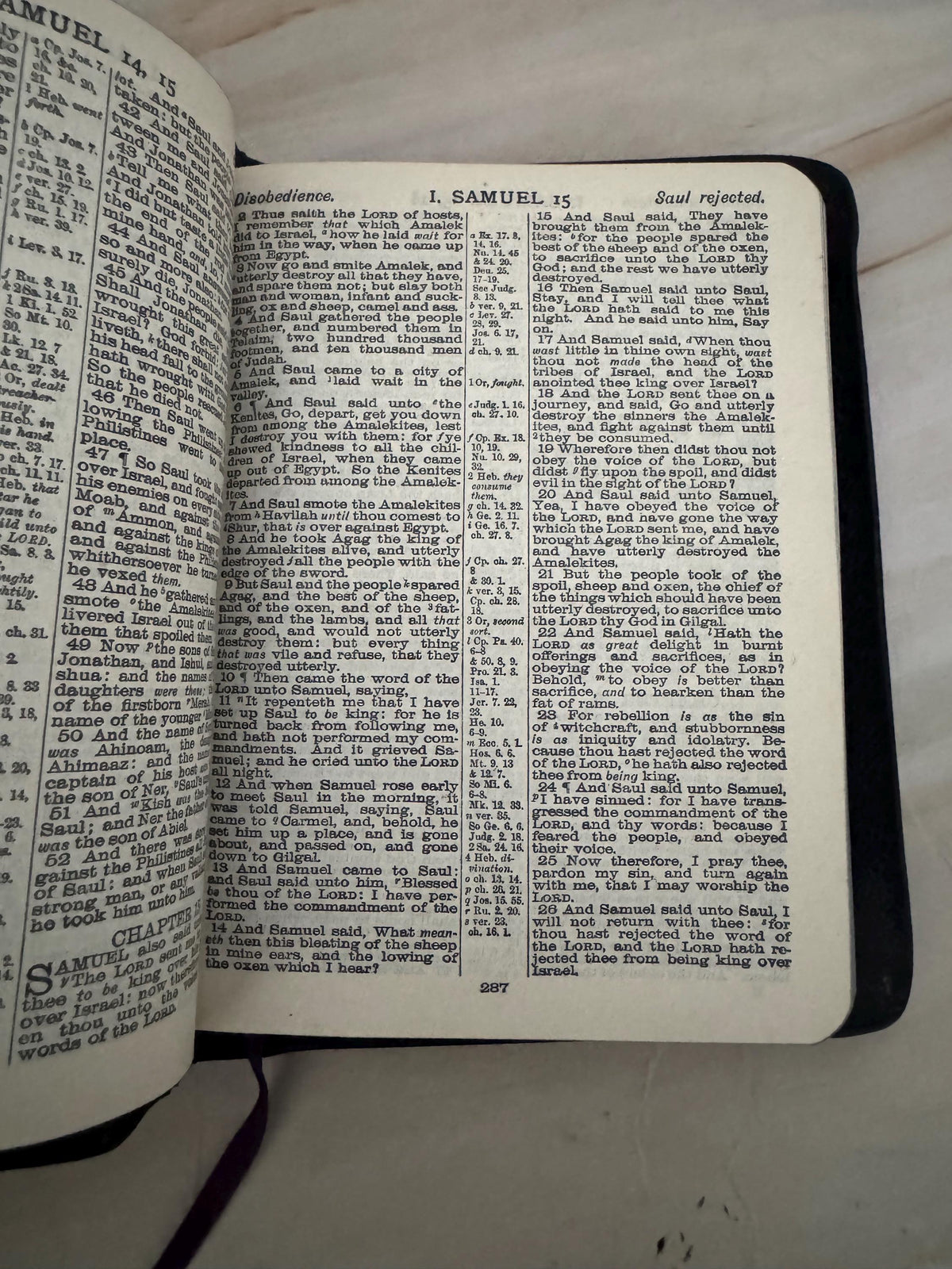 Vintage Holy Bible Black Leather Yap Cover King James Bible Blue Edge Pages Pocket Bible - Ref X676