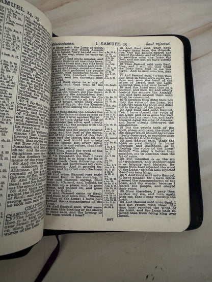 Vintage Holy Bible Black Leather Yap Cover King James Bible Blue Edge Pages Pocket Bible - Ref X676