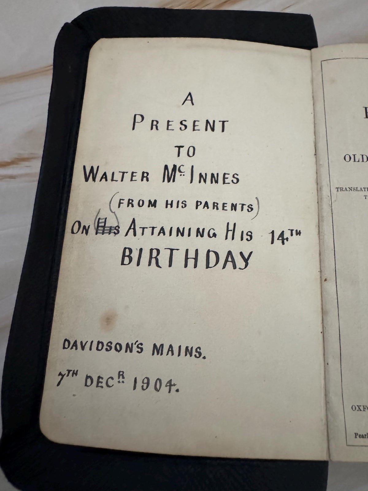 1904 Holy Bible Oxford University Press Antique King James Bible Black Leather Small KJV Bible - Ref x674