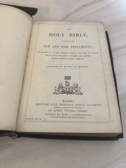 1880s Victorian Yapp Edge Holy Bible Antique King James Bible Leather Bound British & Foreign Bible Society - Ref X667