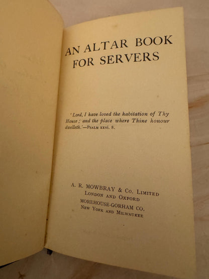 1938 An Altar Book for Servers Vintage Anglican Church Book - Ref X659