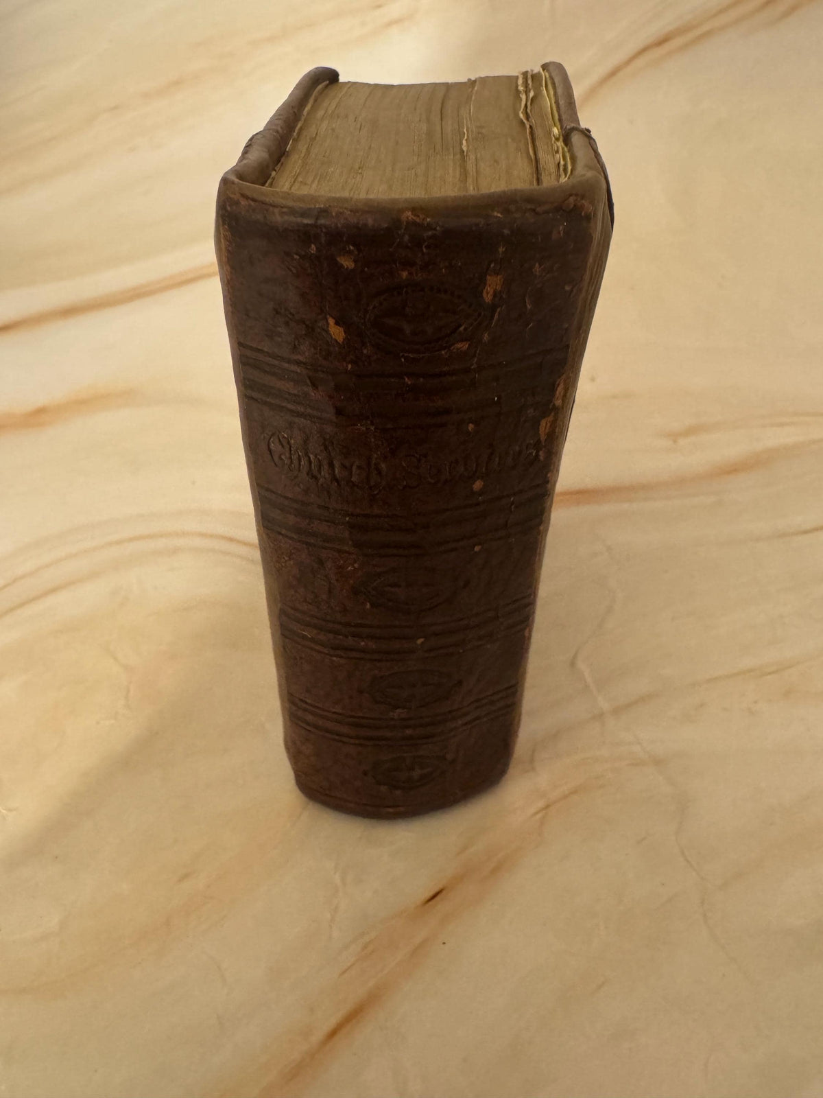 1891 Victorian Miniature Prayer Book – Aged Brown Leather, Antique Religious Text - Ref X657