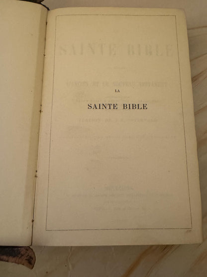 1881 Antique French Holy Bible Leather Bound Victorian Bible - Ref x656