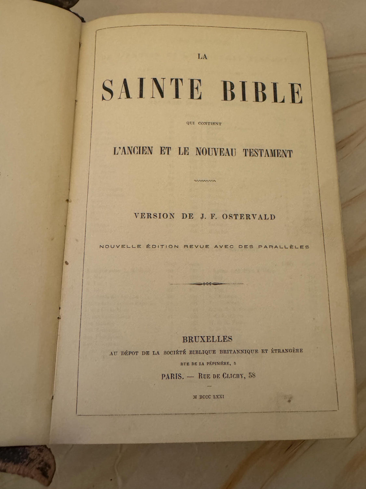 1881 Antique French Holy Bible Leather Bound Victorian Bible - Ref x656