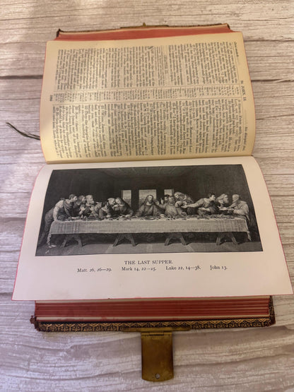 1909 Antique Holy Bible – Oxford KJV Illustrated Leather Bible with Large Brass Clasp - Ref x791