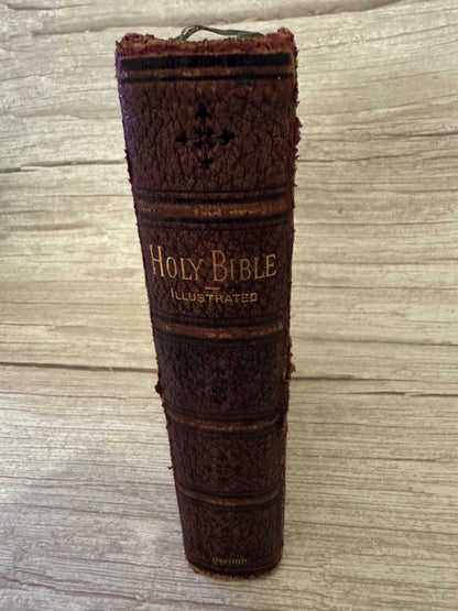 1909 Antique Holy Bible – Oxford KJV Illustrated Leather Bible with Large Brass Clasp - Ref x791