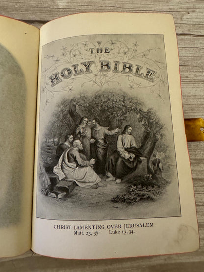 1909 Antique Holy Bible – Oxford KJV Illustrated Leather Bible with Large Brass Clasp - Ref x791