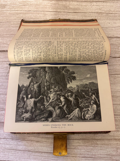 1909 Antique Holy Bible – Oxford KJV Illustrated Leather Bible with Large Brass Clasp - Ref x791