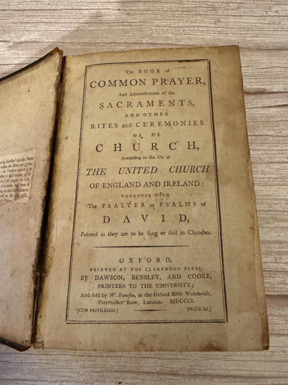 1801 Antique King James Bible with Book of Common Prayer Oxford Clarendon Press Georgian Leather KJV - Ref x786